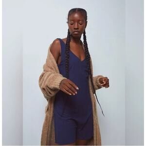 Lunya Cool Short Romper in Double Blue Size Large Sleeveless V Neck NWOT